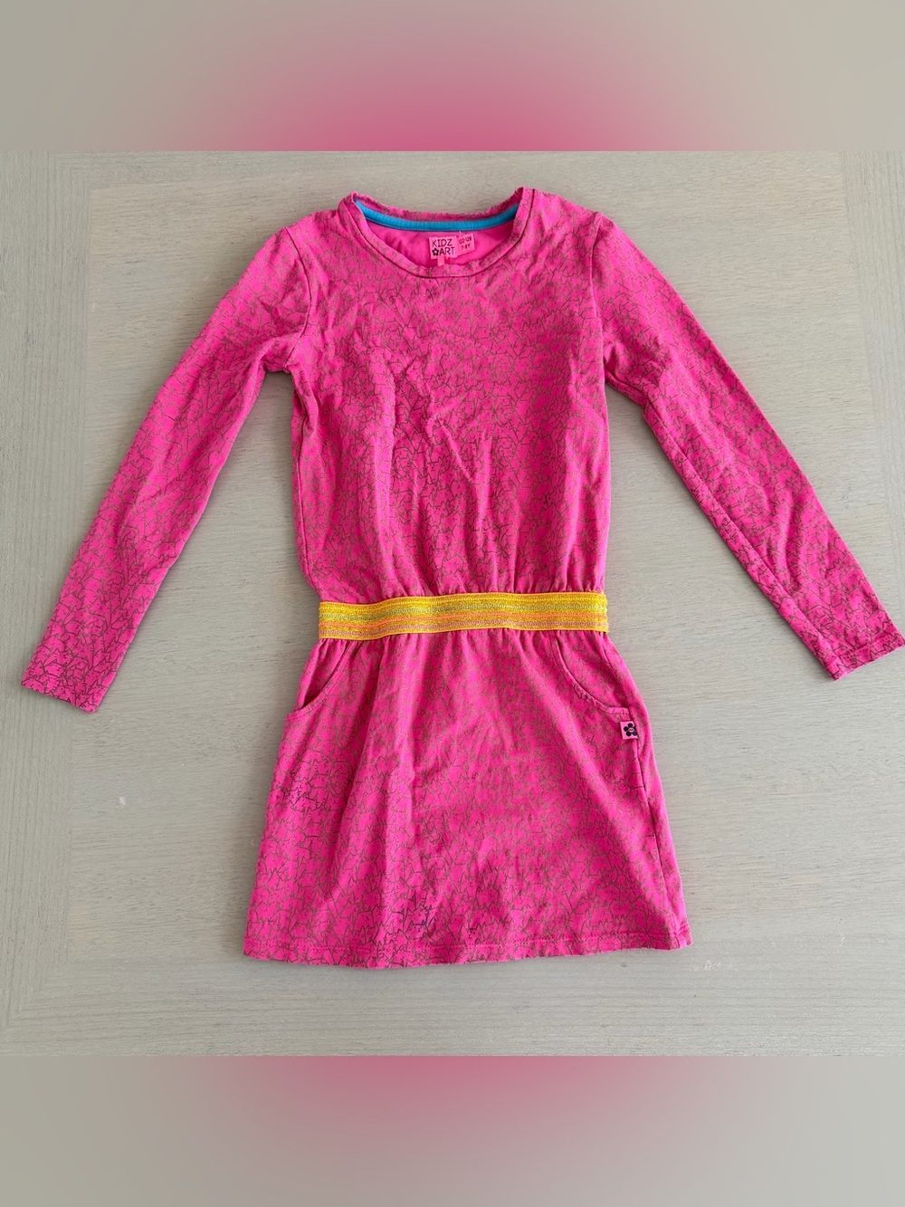 Kidz Art Long Sleeves Girls Dress Sz 122-128 7-8 Years Gold Cat Accent Pockets